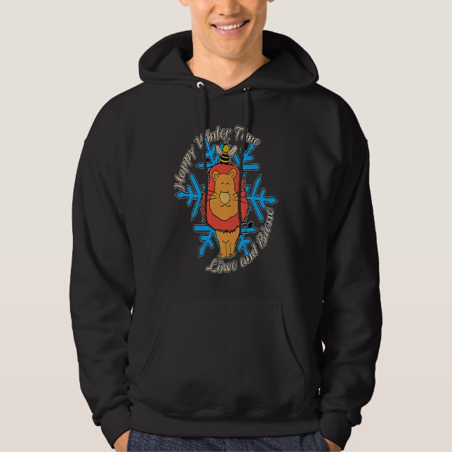 Happy Winter Time Lion and Bee  Love Ski Seasons Hoodie (Front)