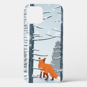Happy Winter with Forest Landscape and fox animal iPhone 12 Case