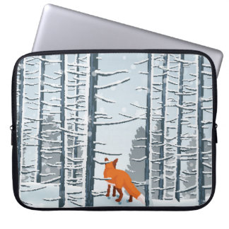 Happy Winter with Forest Landscape and fox animal Laptop Sleeve