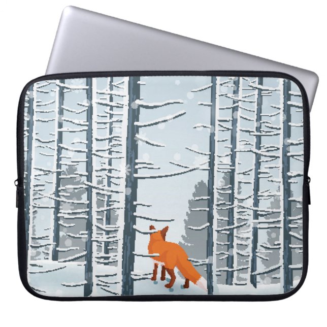 Happy Winter with Forest Landscape and fox animal Laptop Sleeve (Front)