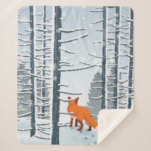 Happy Winter with Forest Landscape and fox animal Sherpa Blanket