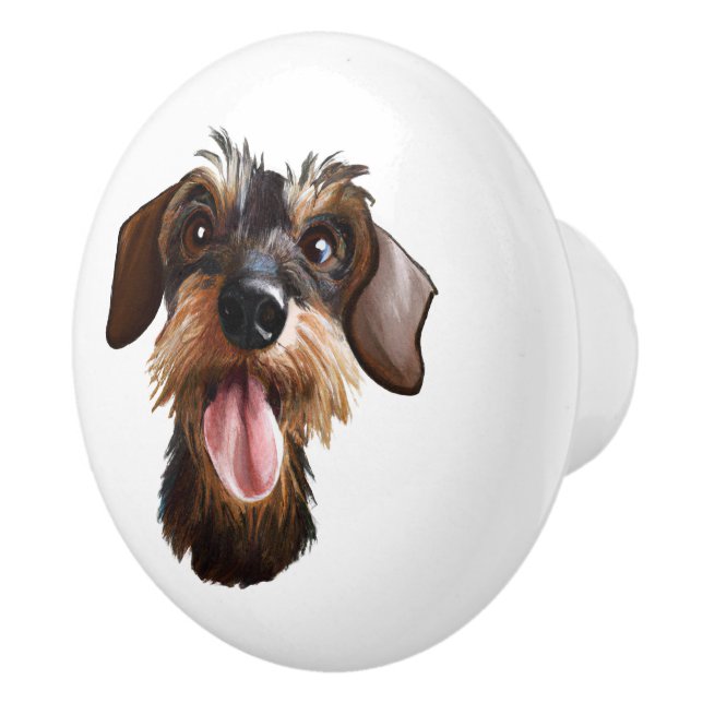 Happy Wirehaired Dachshund Ceramic Knob (Right)