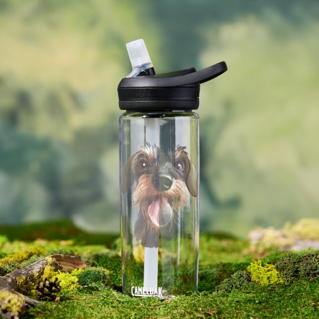 Happy Wirehaired Dachshund Water Bottle (Outdoor)