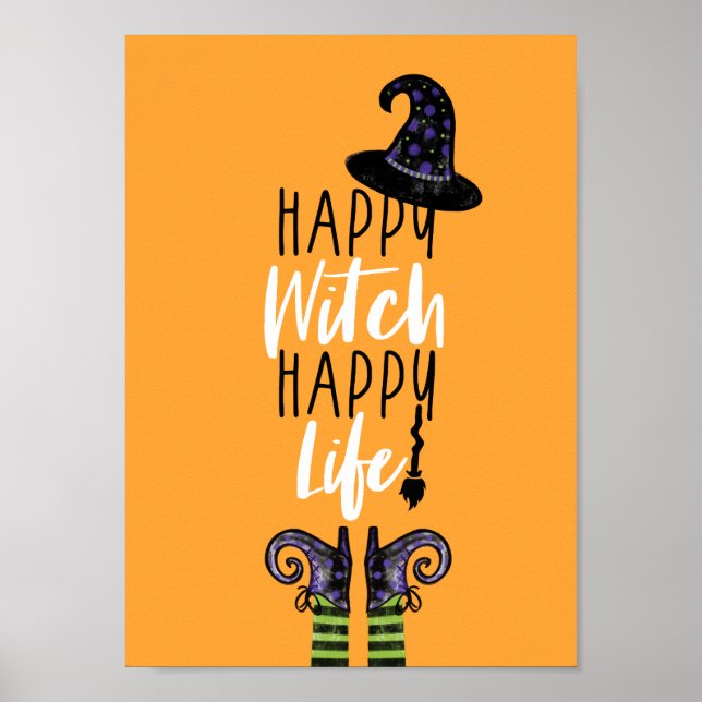 Happy Witch Happy Life | Orange Halloween Witch Poster (Front)