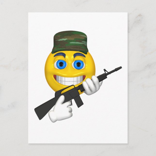 Happy with a machine gun wearing a hat postcard (Front)