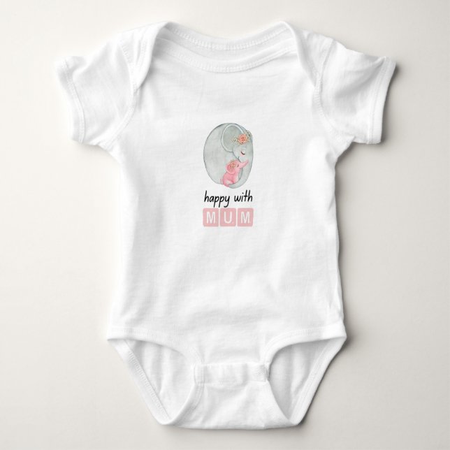 Happy With Mum Baby Design Baby Bodysuit (Front)