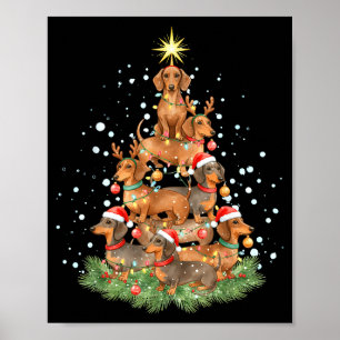 Happy Wolfmas Pawlidays Dachshund Tree Watercolor Poster