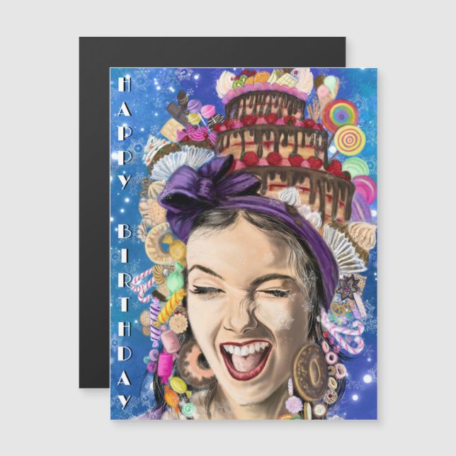 Happy Woman Funny Magnetic Birthday Card (Front/Back)