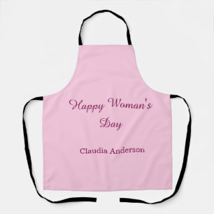 Happy woman's day pink mauve name stylish calligra apron