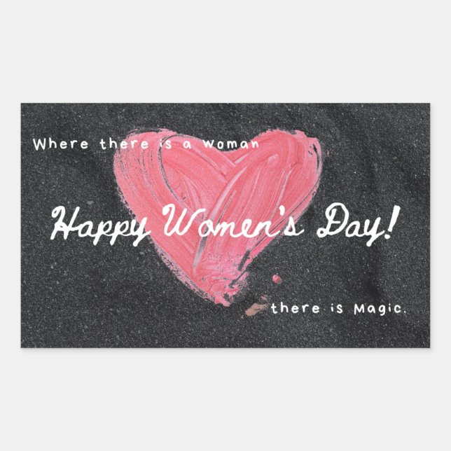 Happy women's day black rectangular sticker (Front)