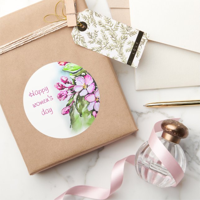 Happy women's day classic round sticker (Gifting)