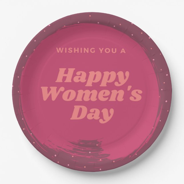 Happy women's day wishes red paper plate (Front)