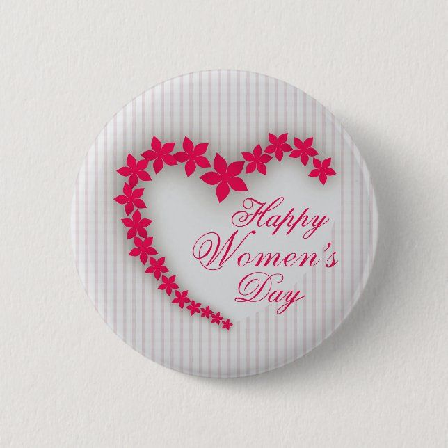 Happy women's day with flower heart 6 cm round badge (Front)
