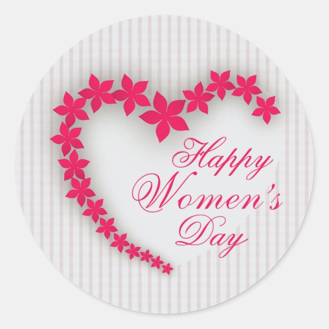 Happy women's day with flower heart classic round sticker (Front)