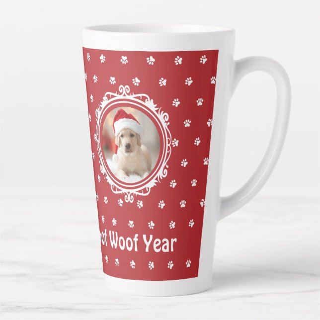 'Happy Woof Year' Dog Lover Christmas Big  Latte Mug (Right)