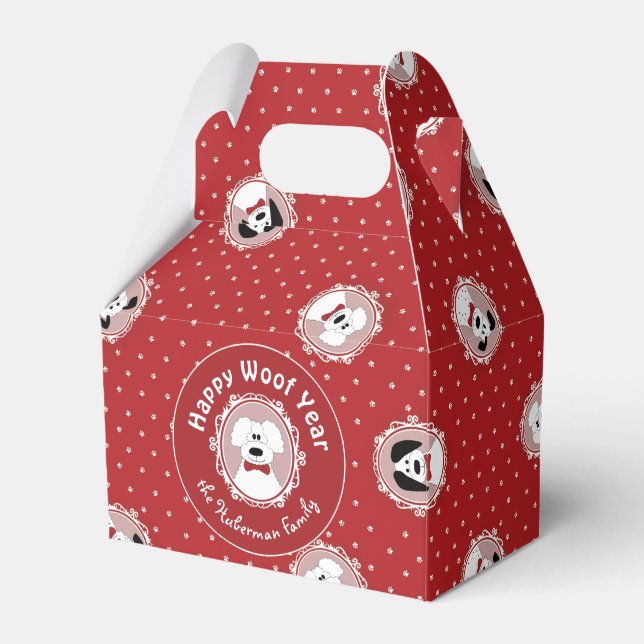 'Happy Woof Year' Poodle Christmas Favour Box (Front Side)