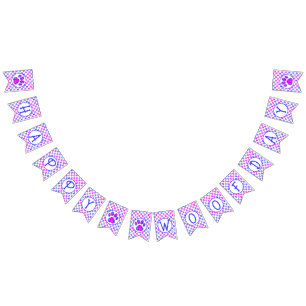 Happy Woofday Blue Pink Paw Silhouette w/ 4 images Bunting