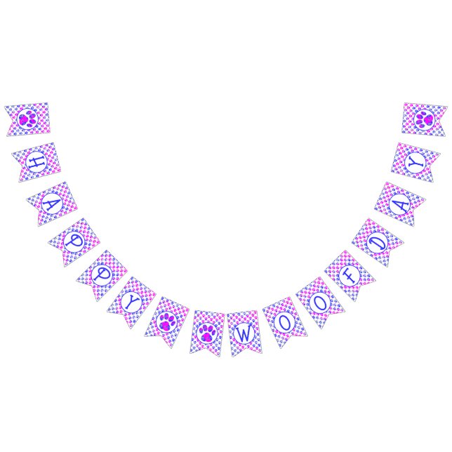 Happy Woofday Blue Pink Paw Silhouette w/ 4 images Bunting (All)