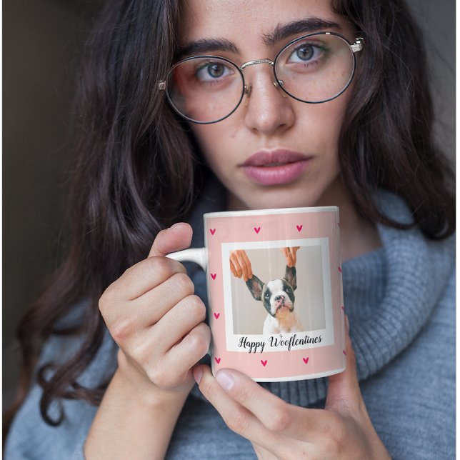 Happy Wooflentines With Dog Photo | Red & Pink Mug (Creator Uploaded)