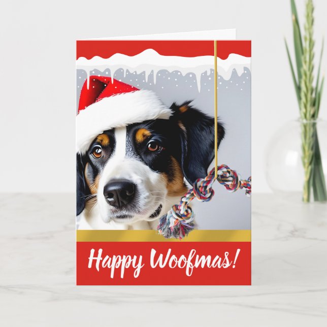 Happy Woofmas Christmas Dog in the Snow Holiday Card (Front)