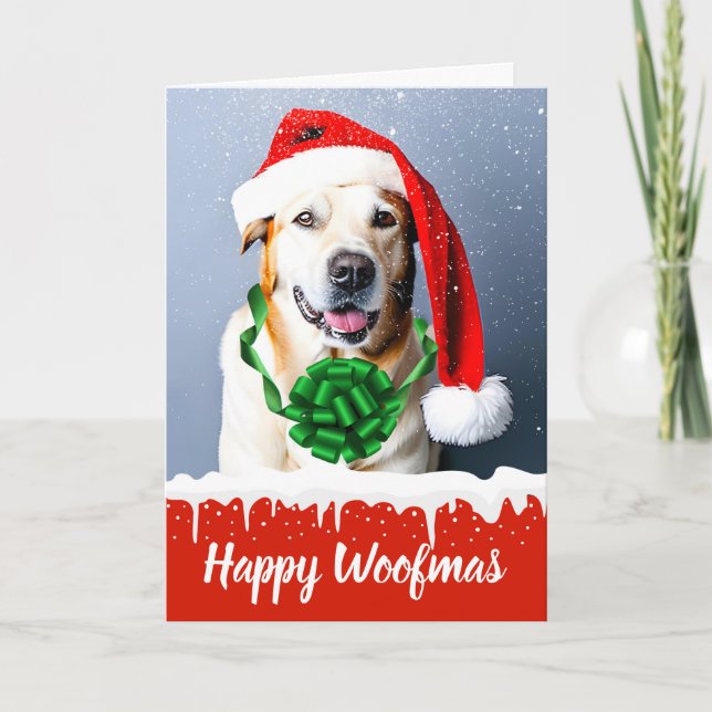 Happy Woofmas Cute Christmas Dog in the Snow Holiday Card (Front)