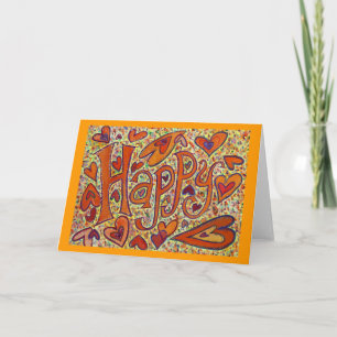 Happy Word Inspirational Art Custom Greeting Cards