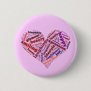 Happy words 6 cm round badge