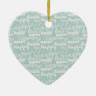 Happy Words Blue Ceramic Ornament