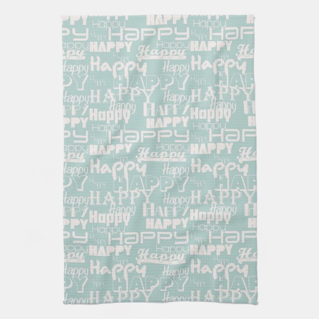 Happy Words Blue Tea Towel (Vertical)