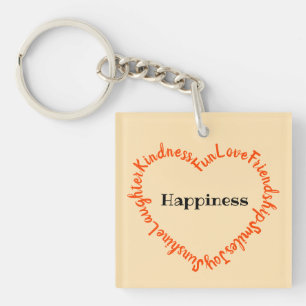Happy Words Heart Orange and Peach Key Ring