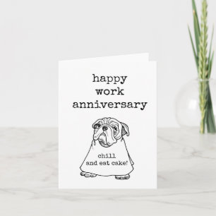 Happy Work Anniversary, Pug with Sign Card