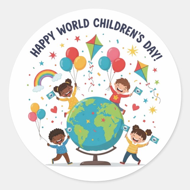 Happy World Children’s Day Celebration Sticker (Front)