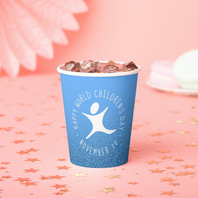 Happy World Children's Day Blue Glitter Paper Cups (Insitu)