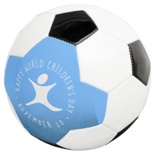 Happy World Children's Day Blue Glitter Soccer Ball