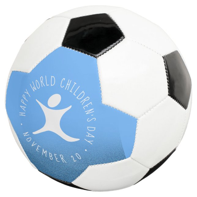 Happy World Children's Day Blue Glitter Soccer Ball (Three Quarter)