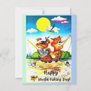 Happy World Fishing Day Vintage Card