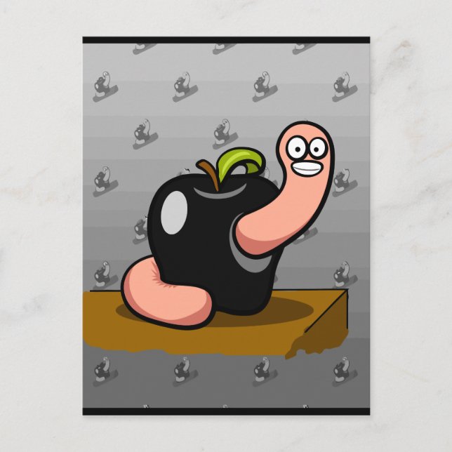 Happy Worm in Black Apple Postcard (Front)
