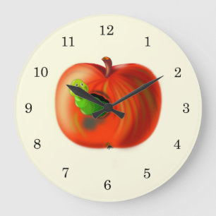 Happy Worm In Red Apple Large Clock