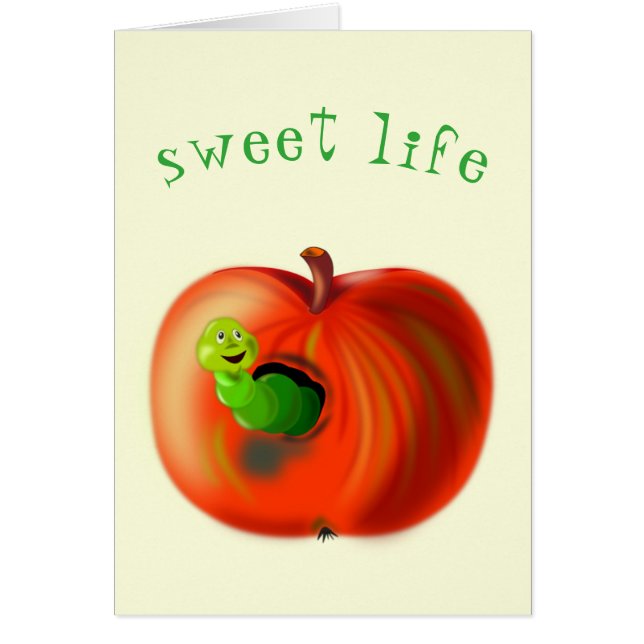 Happy Worm In Red Apple Sweet Life Card Fun (Front)