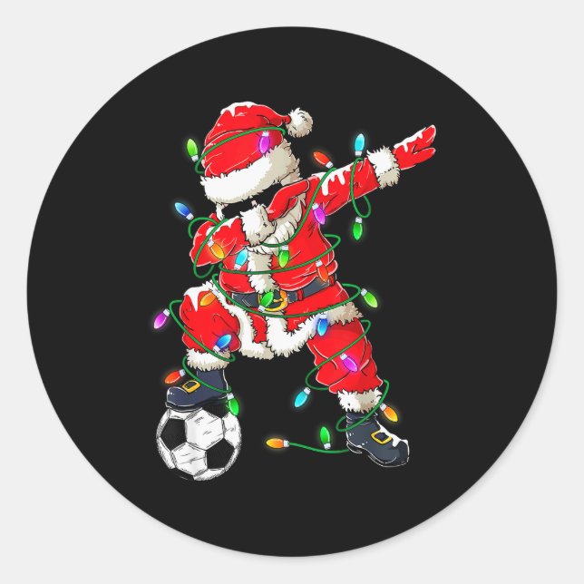 Happy Xmas Dabbing Santa Soccer Christmas Pyjamas  Classic Round Sticker (Front)