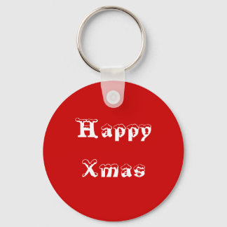 Happy Xmas. Red and White. Custom Key Ring