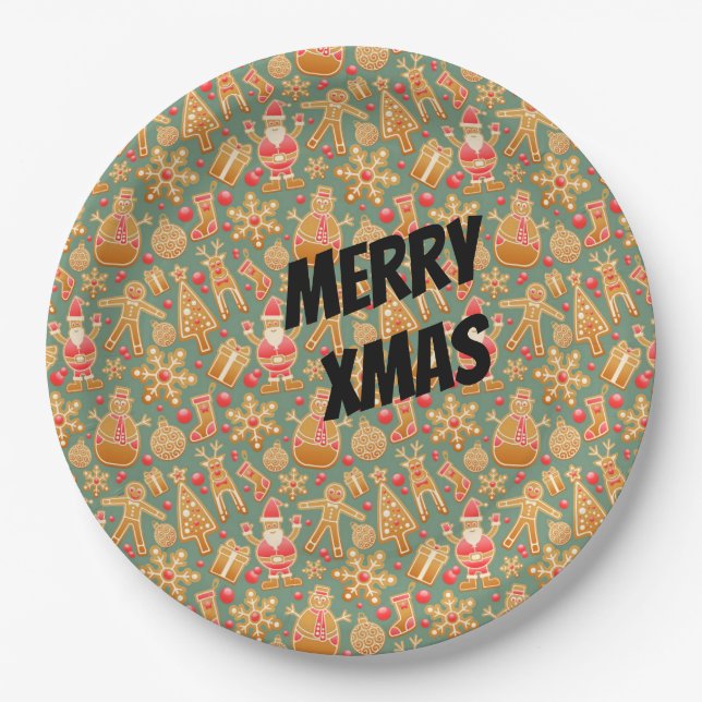 Happy Xmas Symbols Paper Plate (Front)