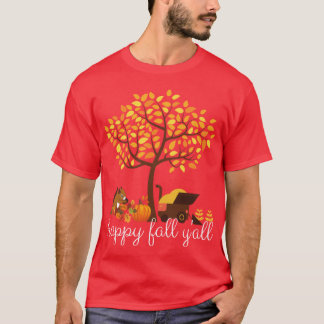 happy yall funny autumn tree with falling leaves h T-Shirt