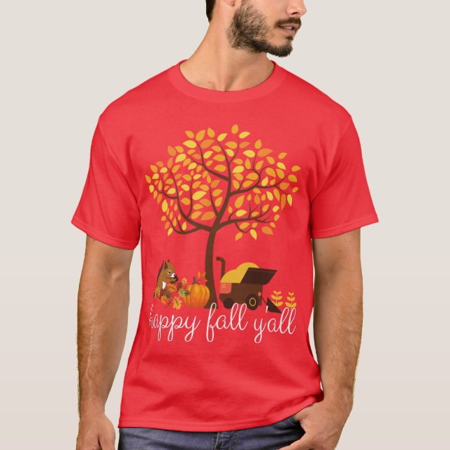 happy yall funny autumn tree with falling leaves h T-Shirt (Front)