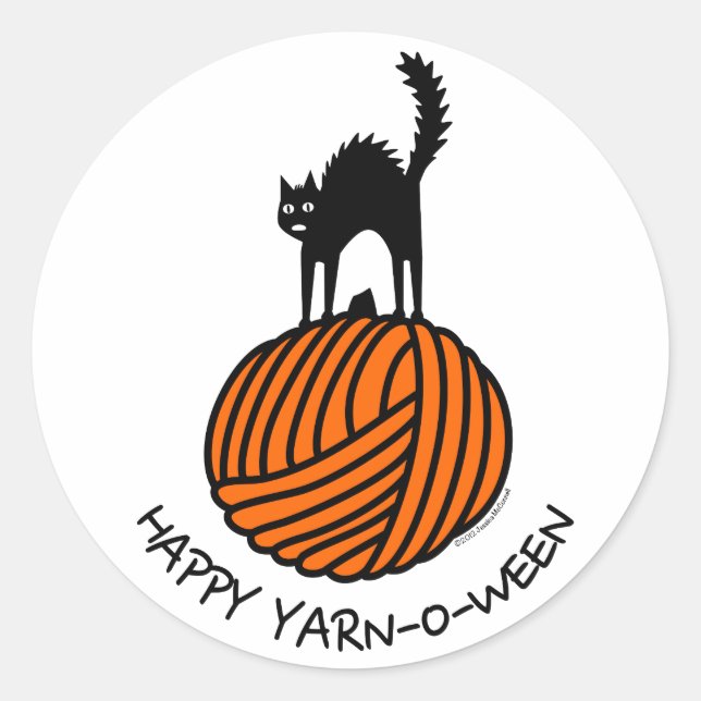 Happy Yarn-O-Ween! Classic Round Sticker (Front)