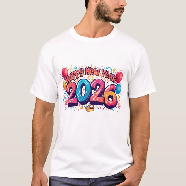 Happy Year 2026 Colorful Celebration Balloons Part T-Shirt (Front)