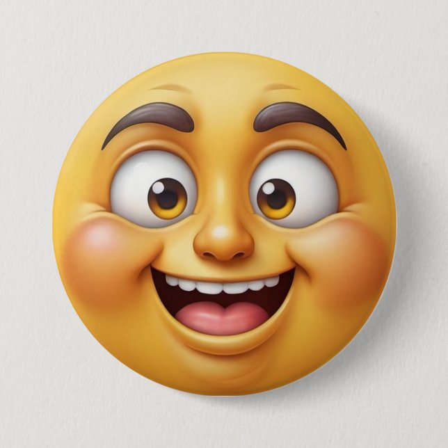 Happy Yellow 3D Effect Emoji 7.5 Cm Round Badge (Front)