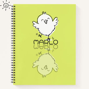 Happy Yellow Chick Reflection Doodle Custom Name Notebook
