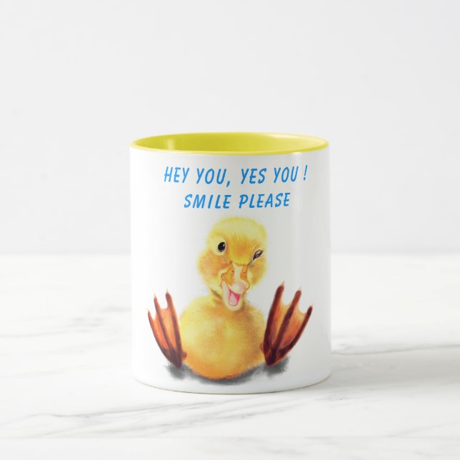 Happy Yellow Duck Funny Mug - Custom Text (Center)