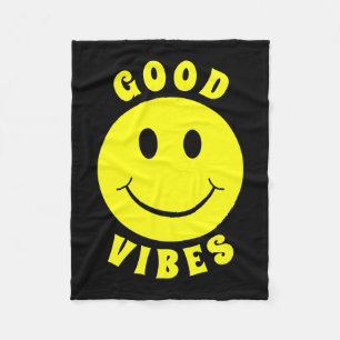 Happy Yellow Face Good Vibes Black Fleece Blanket